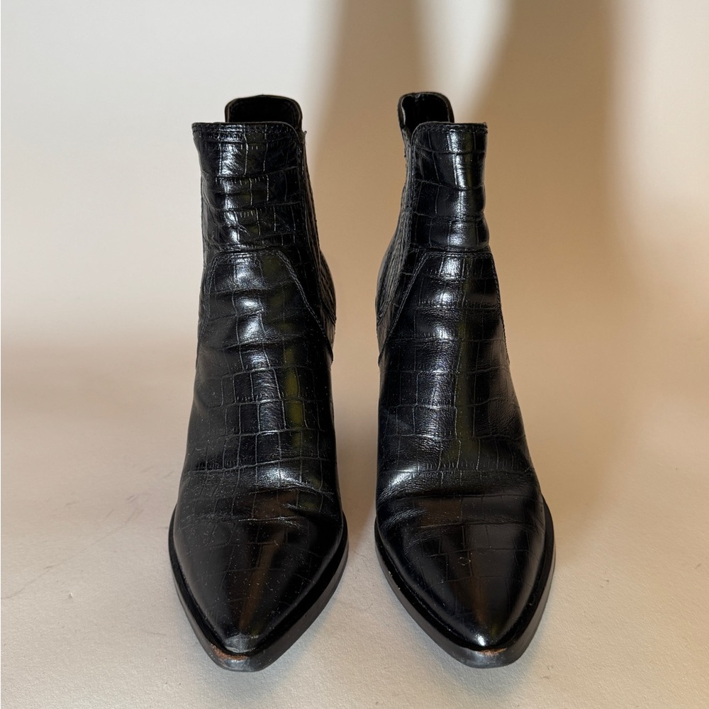 Black Croc-Embossed Ankle Boots